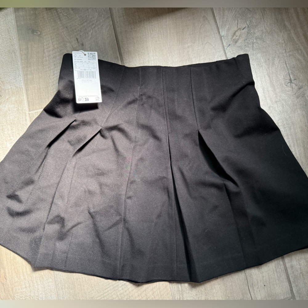 Mango Black Pleated Skater Mini Skirt